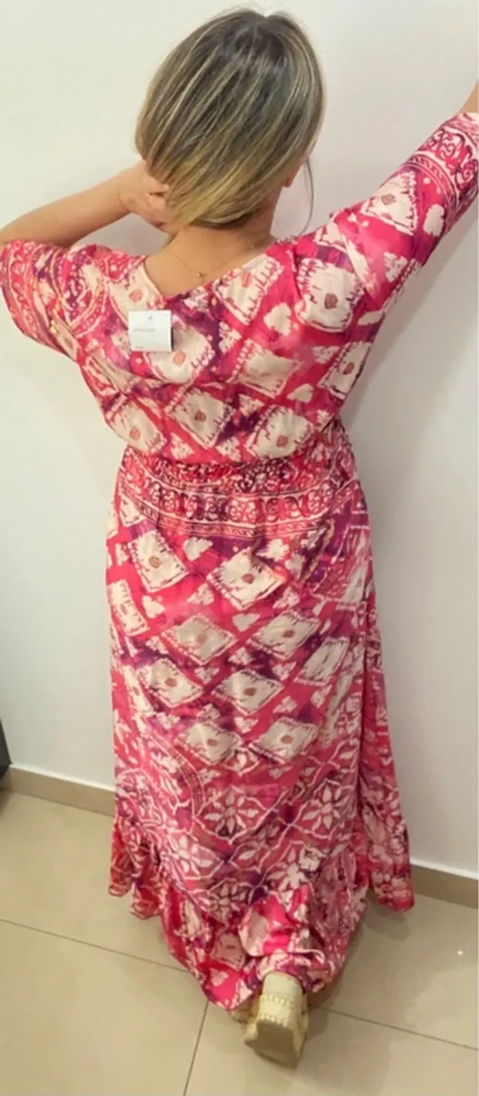 Jolie Robe Longue Fendu Imprimée Taille Unique - photo numéro 6
