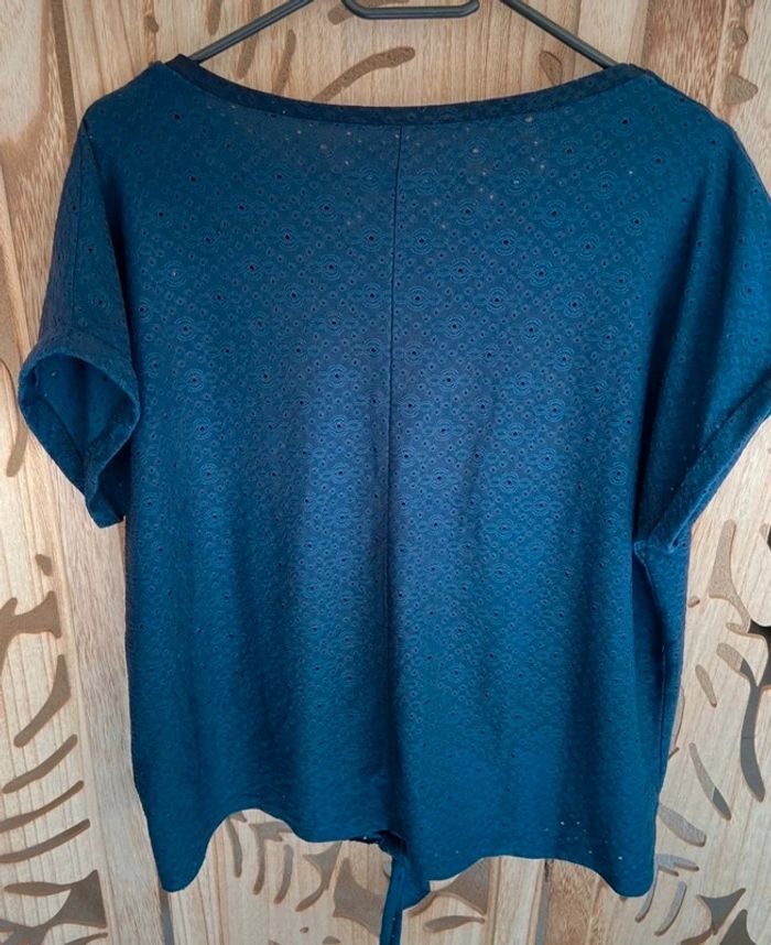 Blouse bleu marine en maille ajourée - T 42 - Nœud à la taille Woman By Gemo - photo numéro 6