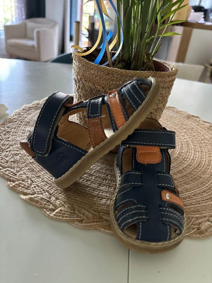 Sandales scratchées cuir bleu marine T20 - photo numéro 3