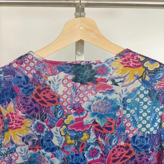 Blouse fluide fleurie multicolore rose bleue transparence légère taille 42/44 été A509 - photo numéro 6