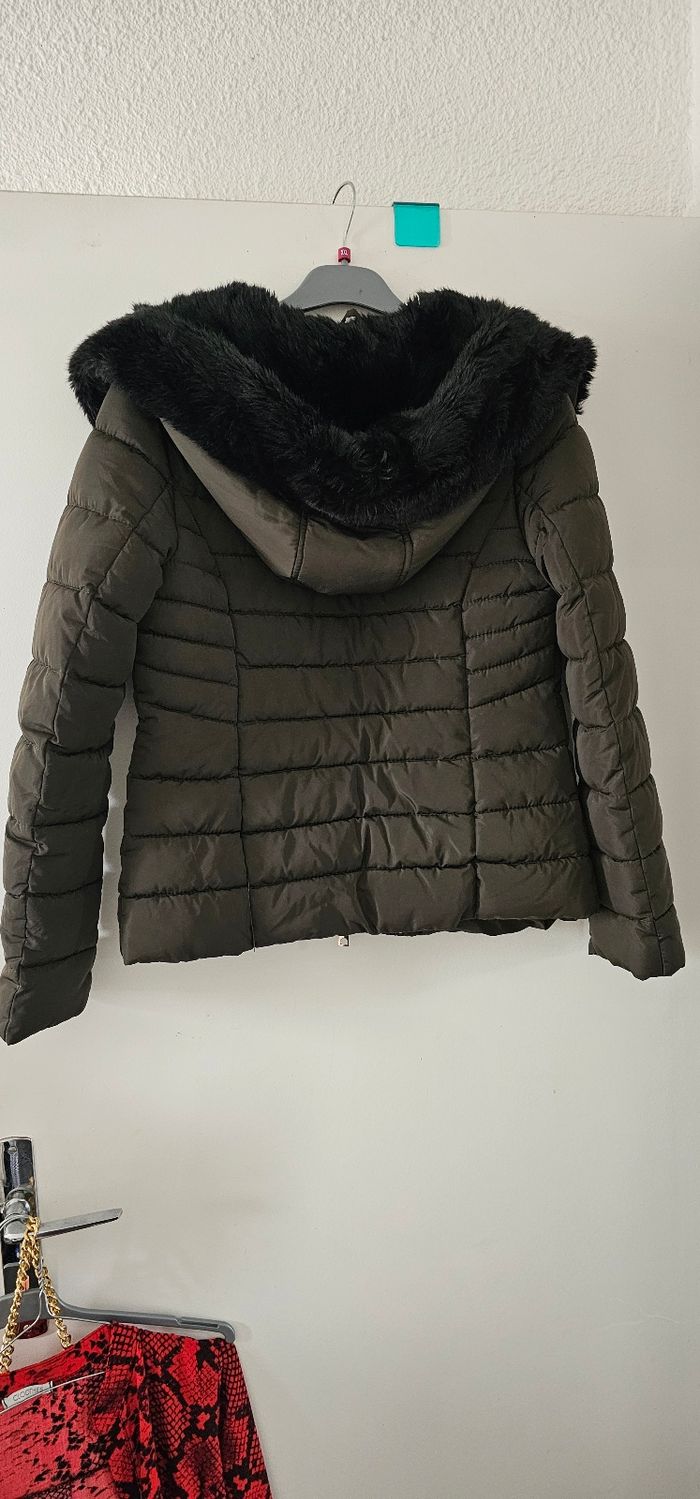 Parka  marron capuche fausse fourrure douce Jaune Rouge M .38 - photo numéro 4