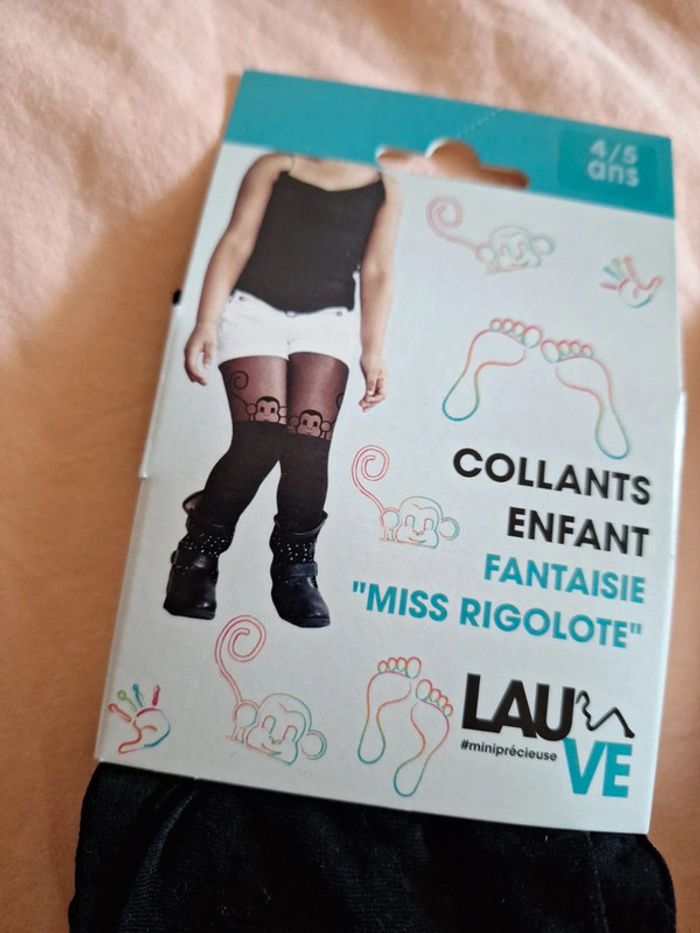 Lot de 2 Collants enfant fin noir fantasie miss rigolote avec un single 4/5 ans - photo numéro 5