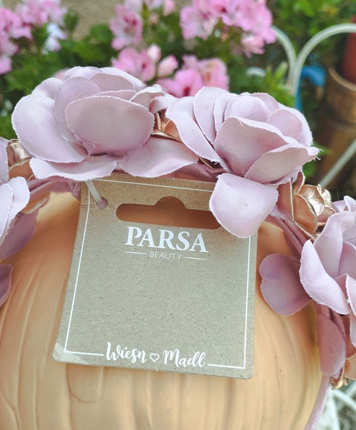 Serre-tête neuf coiffure couronne de fleurs roses marque Parsa mariage cérémonie - photo numéro 3