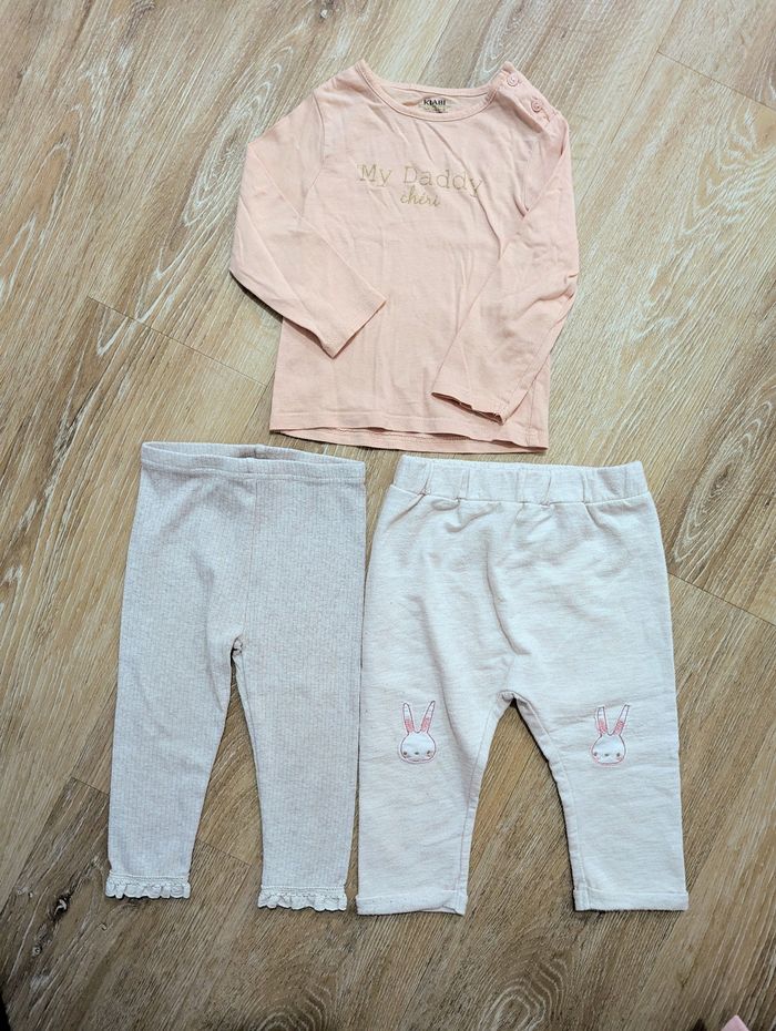 Lot 2 pantalons & 1 t-shirt 12 mois bébé fille