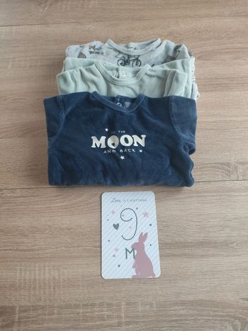 Lot de 3 pyjamas taille 9 mois, marque Kiabi