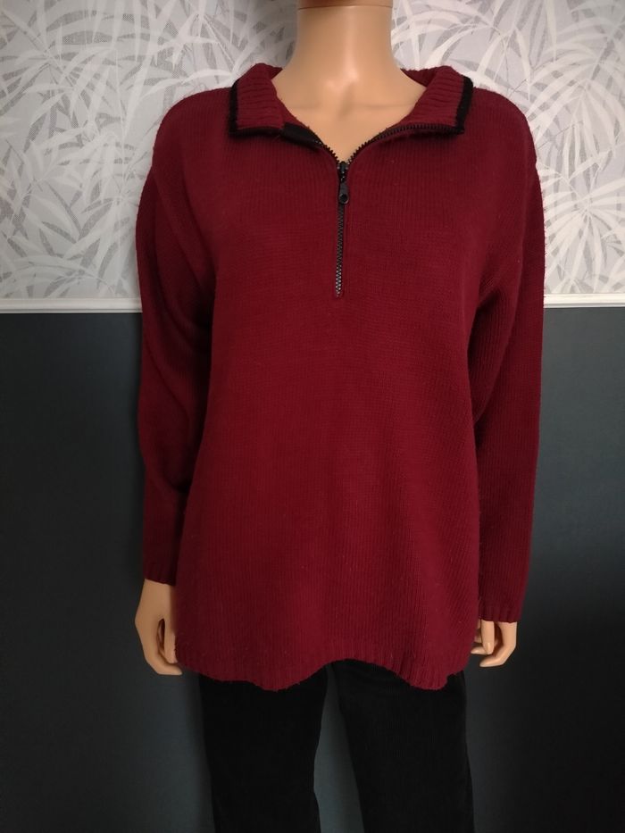 Pull col zippée vintage bordeaux/ prune T42/44 N*482 - photo numéro 2