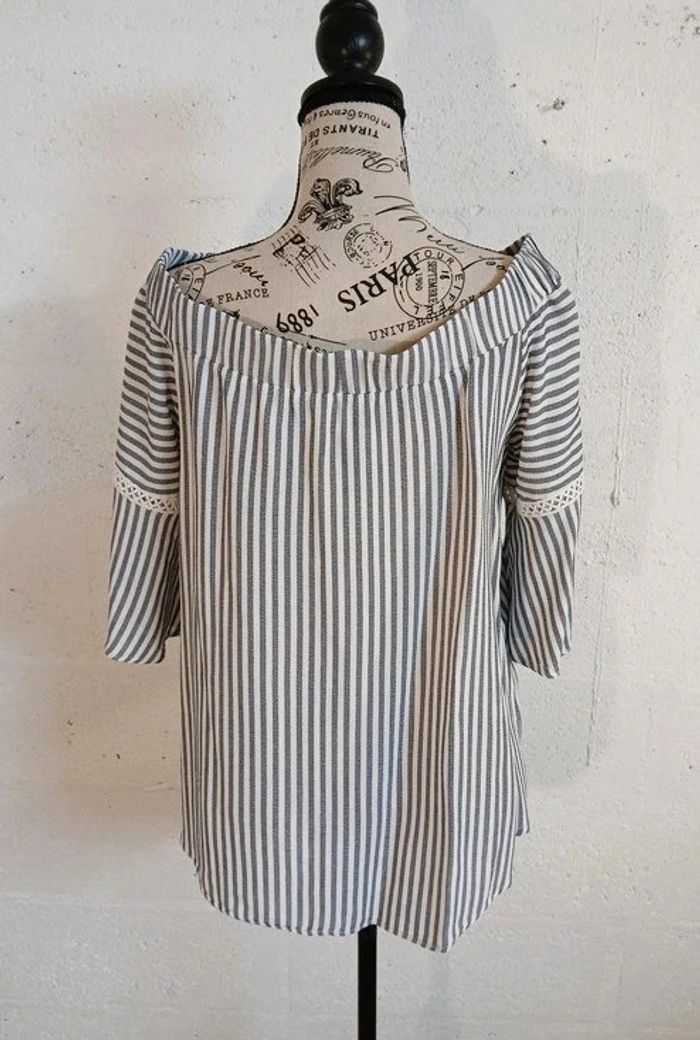 💙 Blouse rayée brodée KOTON – Taille L – Très bon état - photo numéro 7