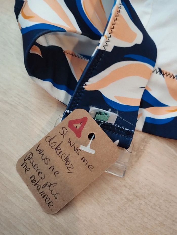 Maillot de bain 2 pièces Paddé feuillage bleu encre taille 36 - photo numéro 7