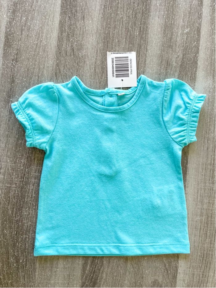 T-shirt bleu ciel à manches courtes bébé fille taille 3 mois - photo numéro 2