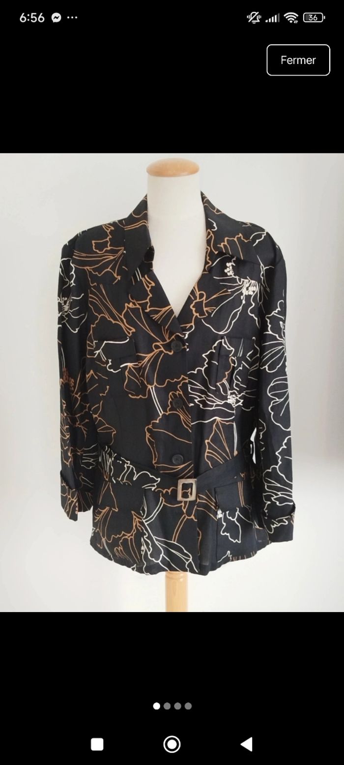 Sublime blazer en lin noir fleurie Christine Laure taille 50