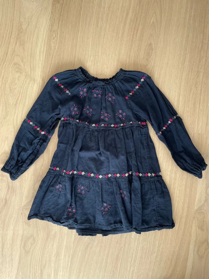 Robe fluide en coton bleu marine avec broderie fleurs roses fille taille 5 ans Tape à l’œil