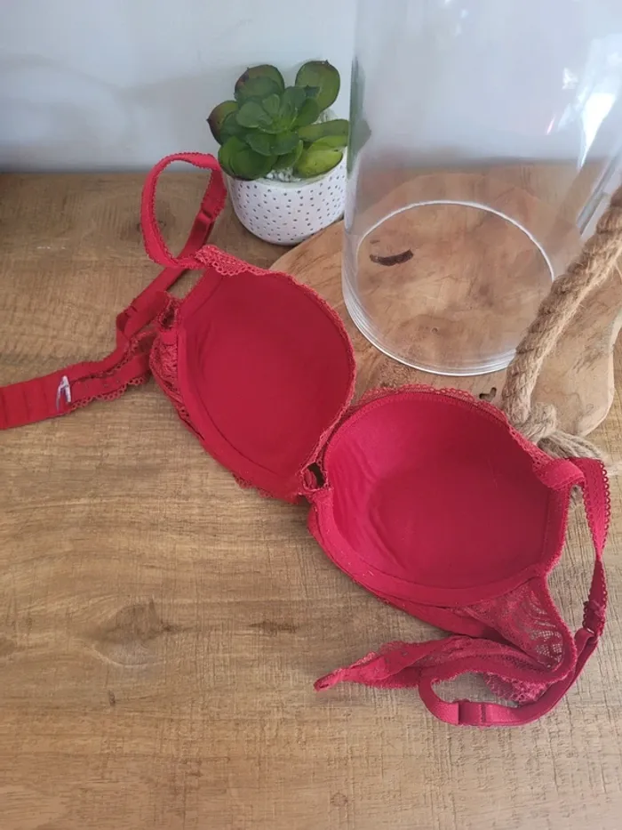 Soutien gorge 85B etam push up dentelle rouge - photo numéro 2