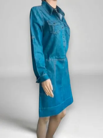 Robe jean mi-longue Somewhere effet chemise et jupe coupe droite 100 % coton