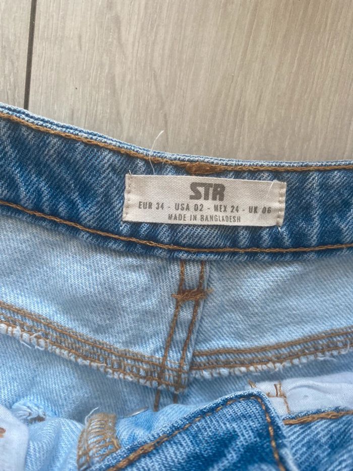 Jean taille haute Stradivarius taille 34 bicolore coupe droite - photo numéro 3