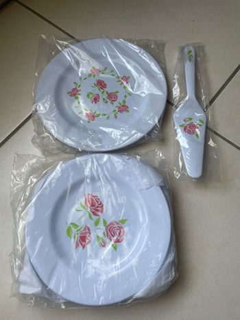 Service a gâteau motif rose