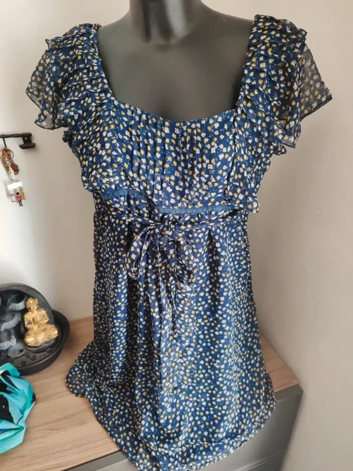 Robe in extenso taille 42 marine et jaune