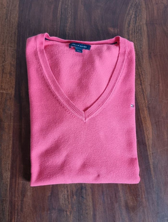 Sweat Pull over col V Tommy Hilfiger rose Femme taille xxs - photo numéro 2