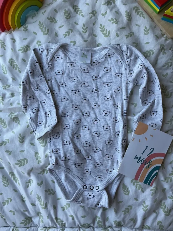 body manches longues gris motifs ours 12 mois poco piano - photo numéro 2