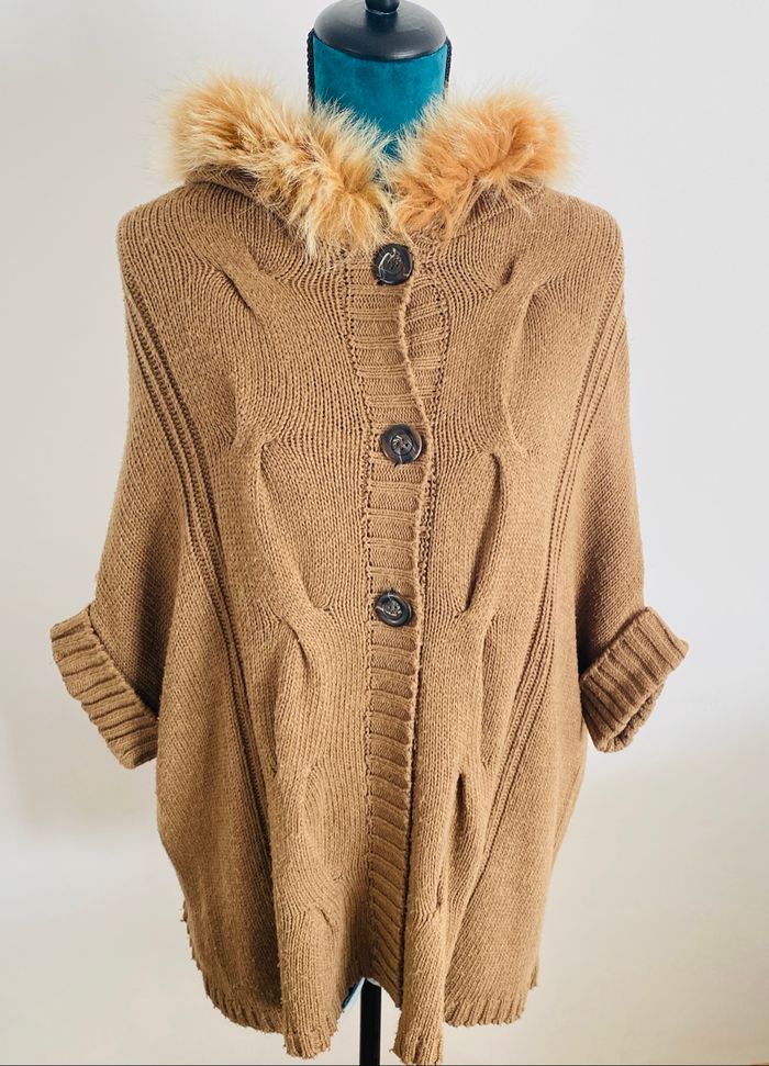 Veste Poncho Capuche Camel - photo numéro 6