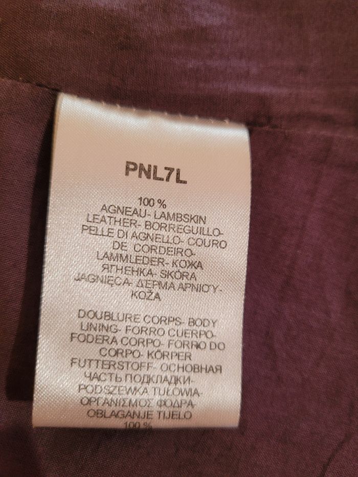 Blouson en cuir d' agneau marron, taille 42 , doublure fleurs violettes marque Naf Naf - photo numéro 5