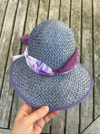 Chapeau de paille italien avec foulard - T.S - Violet et crème