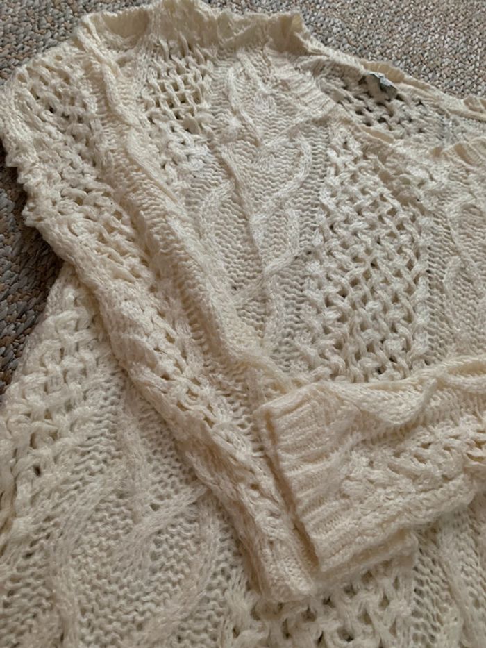 Pull long D’hiver façon tricot Knitwear cable vintage beige crème - photo numéro 4