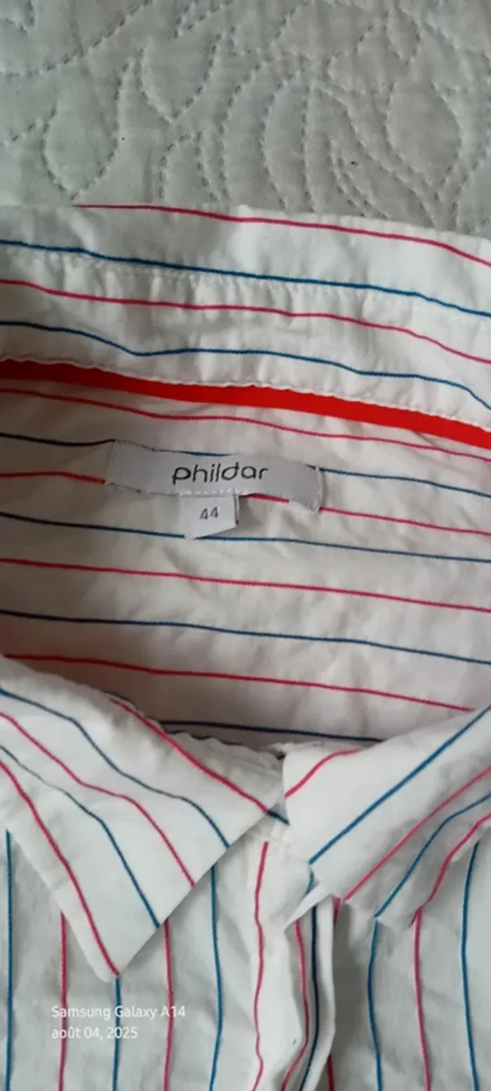 Chemise longue manches longues avec rayures bleu blanc rouge blanche femme 44 phildar - photo numéro 13