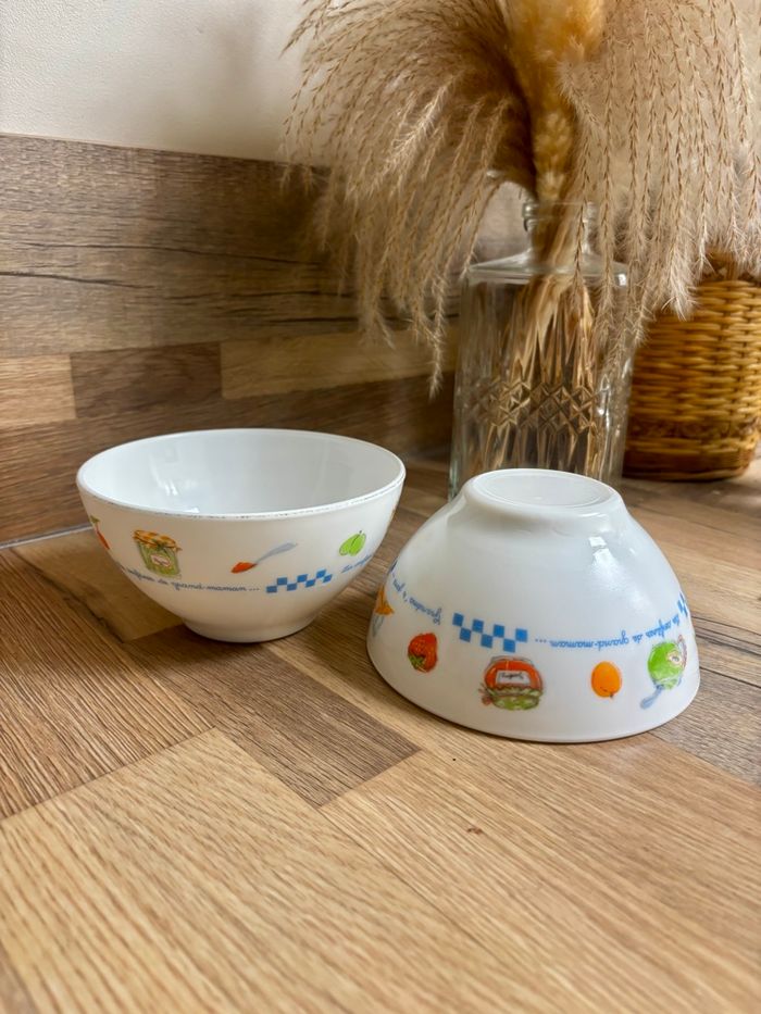 Vintage lot de deux bols Arcopal Les confitures de grand maman