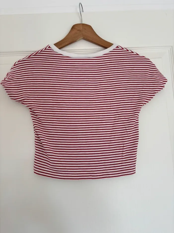 Crop top à rayures rouge et blanc Zara taille S - photo numéro 5