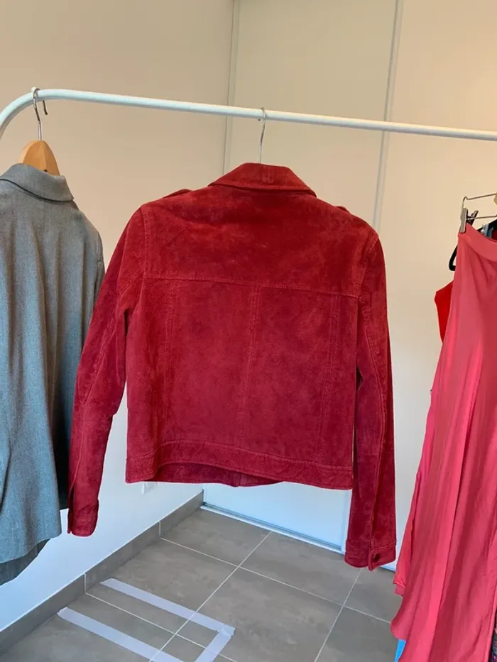 Veste en cuir véritable rouge Mango taille M - photo numéro 4