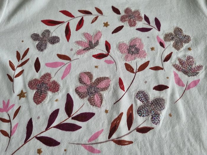 T-shirt à manches longues fille - Taille 12 ans (152cm) - DPAM - Blanc et rose - photo numéro 7
