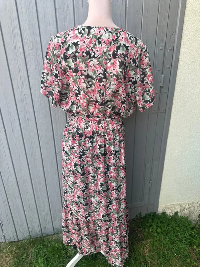 Robe longue manches courtes légère été décolleté fleuri colorée L/40 - photo numéro 5