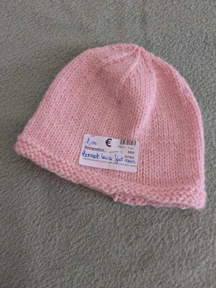 Bonnet laine rose clair