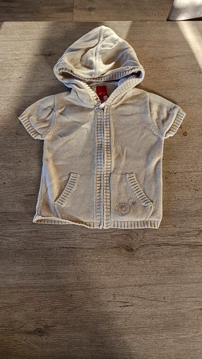 Gilet à capuche, beige à manches courtes, Esprit, 4/5 ans, nickel