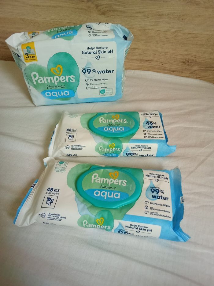 5 paquets de 48 lingettes Pampers Harmonie Aqua