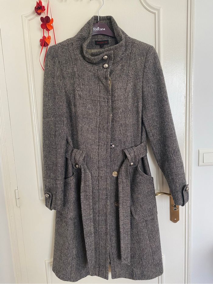 Manteau  en laine  beige  et marron - photo numéro 2