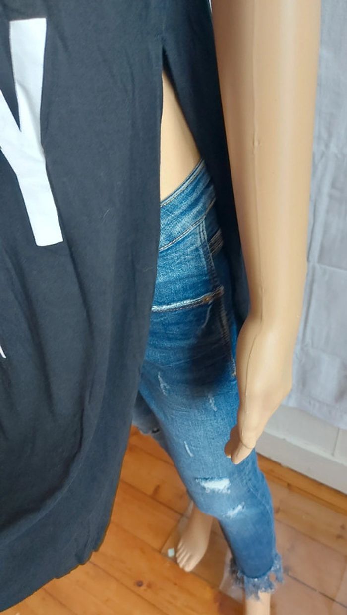 T-shirt noir et blanc - long et fin / coolcat / taille S - photo numéro 6