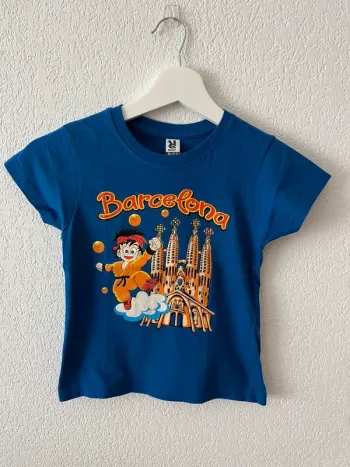 T-shirt bleu Barcelone 3-4 ans – motif dessin animé