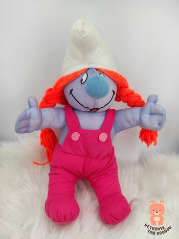 Peluche Schtroumpfette en toile parachute vintage