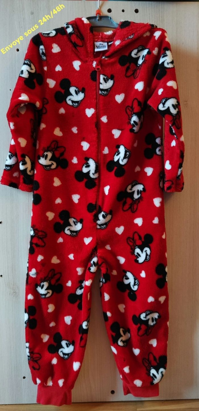 Combinaison pyjama fille Minni avec oreille🐞Mouse Disney  Polaire 5 ans envoye aujourd'hui ou demain