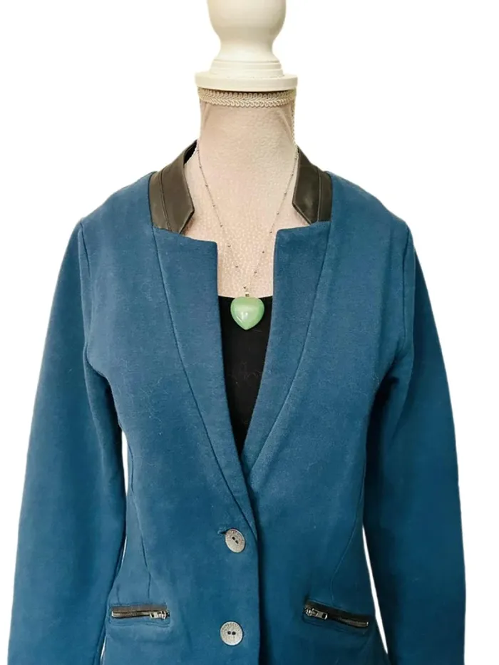 🦚Veste blazer en coton vintage 2000 34/36 Captain Tortue Y2K Petrol blue Fitted Jacket🦚 - photo numéro 5