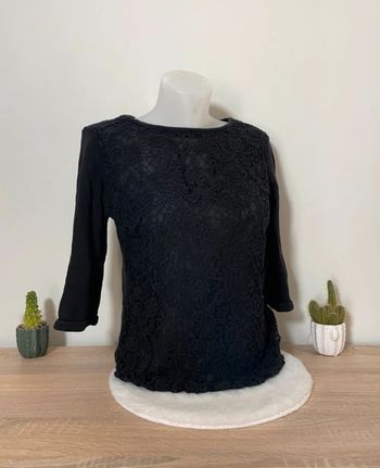 T-shirt épais noir et dentelle Kiabi