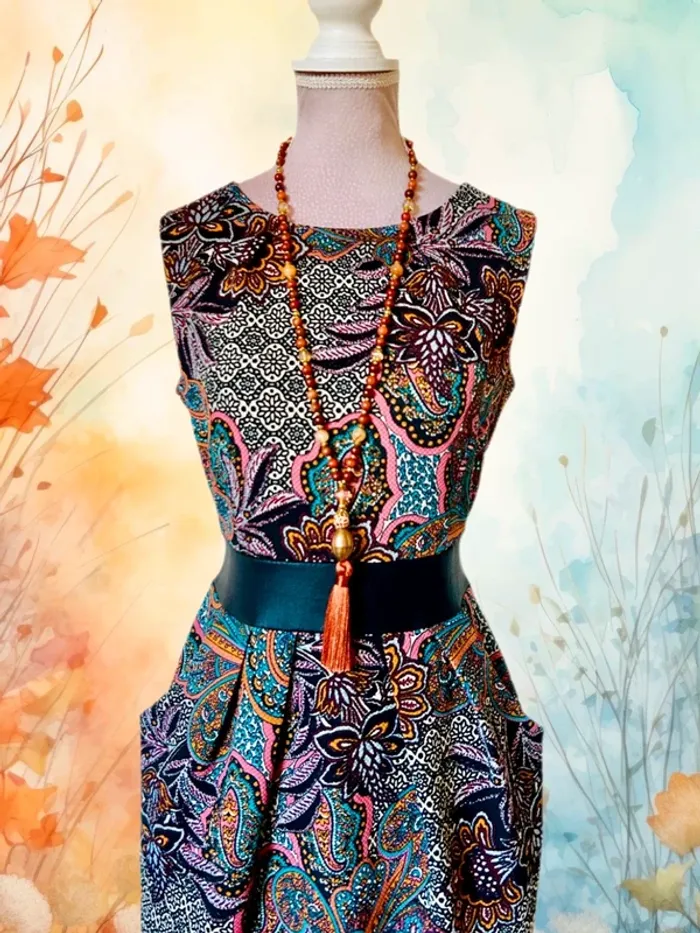 🧡🍁Robe vintage italien S/M folk romantique motif cachemire ethnic chic paisley dress 🍁🧡 - photo numéro 2