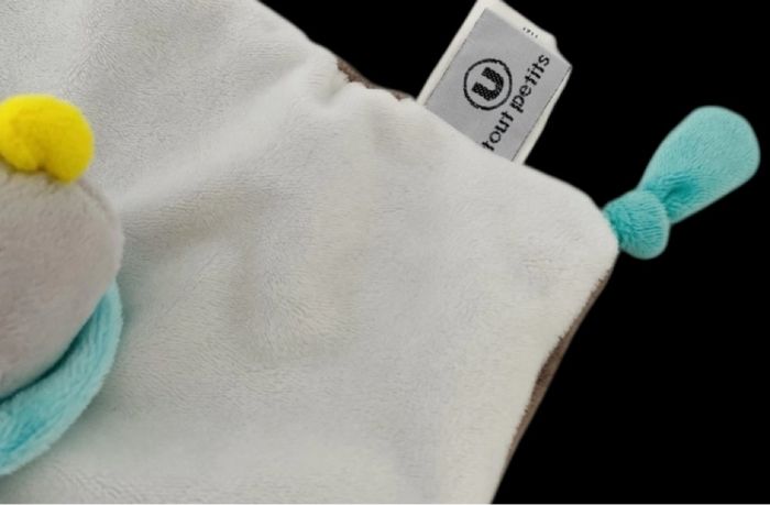 ❤️B5322 Doudou Plat Ours Blanc Bleu Jaune Marron Étoiles Super U Tout Petits - photo numéro 3