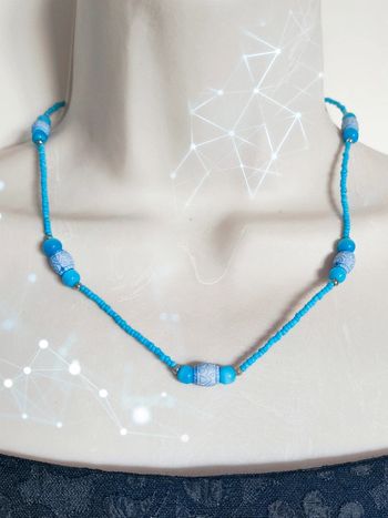 Collier ras de cou y2k perle bleu clair 🇨🇵 Fabrication Artisanale - 47cm