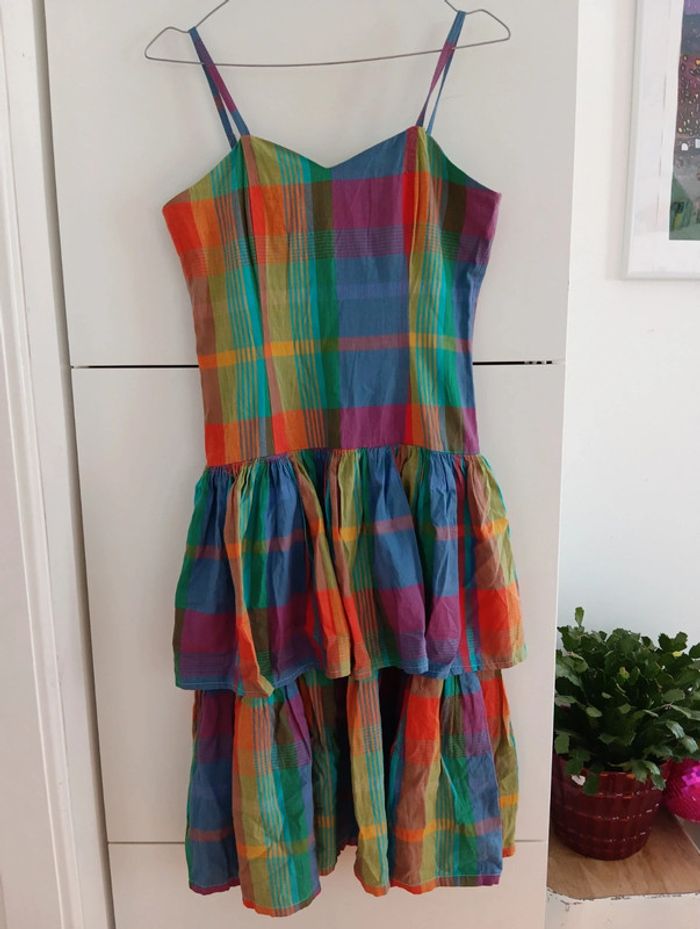 Robe vintage Multicolore coton carreaux madras - photo numéro 5