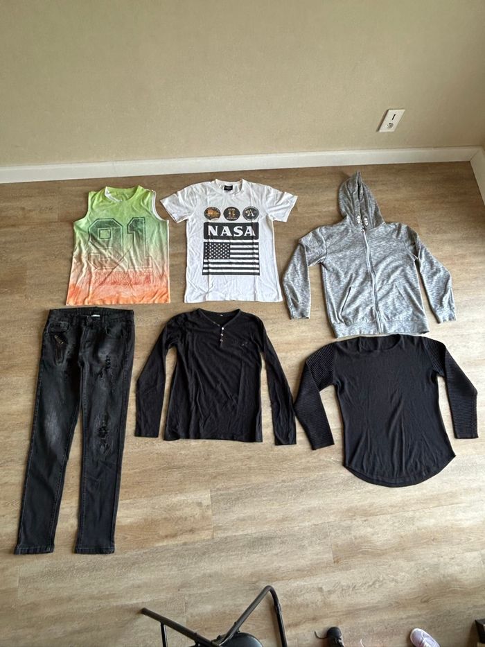 Lot vêtements garçon 16 ans – Gémo, NASA, tropical, jeans, sweats et t-shirts