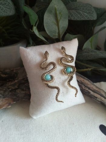 Boucles d'oreilles bohèmes serpents et pierres d'amazonite