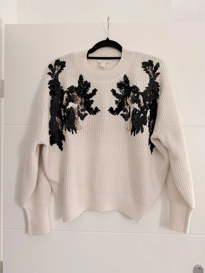 Pull hm maille vest sweat camisa blusa Maglia camicia sweater maglione suéter trui beige noir sequin - photo numéro 2