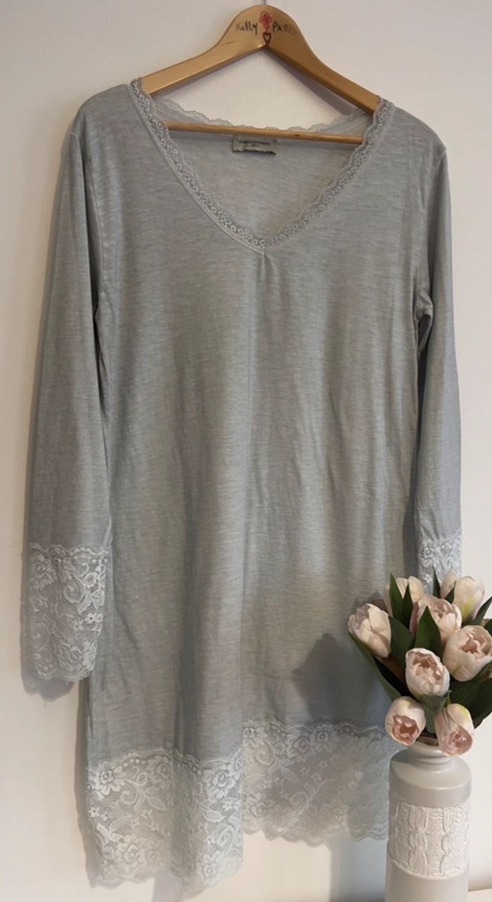 Fond de robe bleu gris clair détails en dentelles 🤍🤍 - photo numéro 5